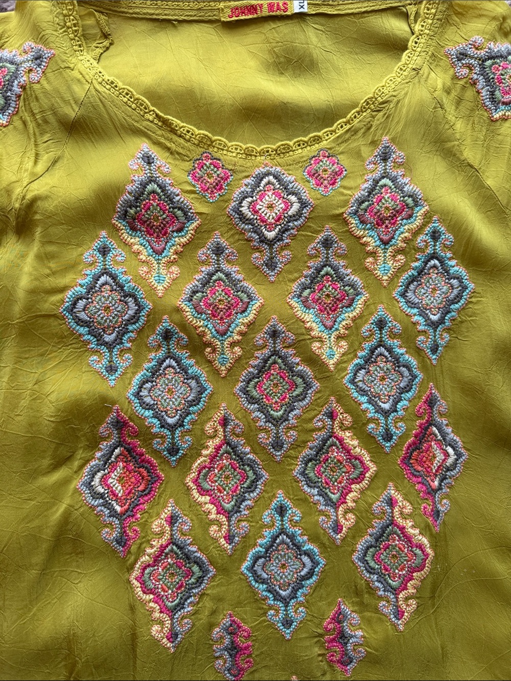 Johnny Was Olive Green Embroidered Women’s Top